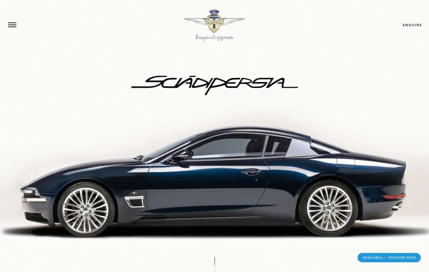 Schermata dal sito web di Touring Superleggera