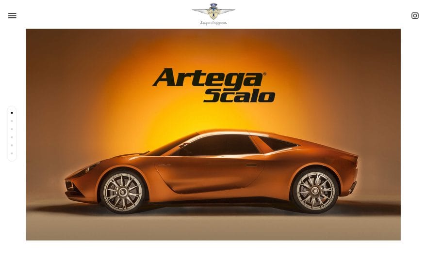 Schermata dal sito web di Touring Superleggera