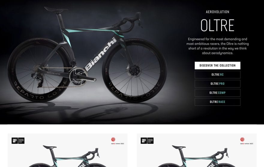 Schermata dal sito web di Bianchi