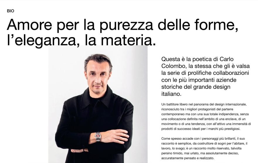 Schermata dal sito web di Carlo Colombo
