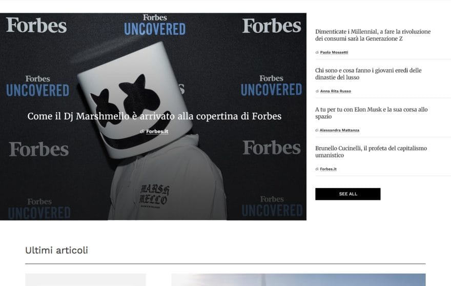 Schermata dal sito web di Forbes Italia