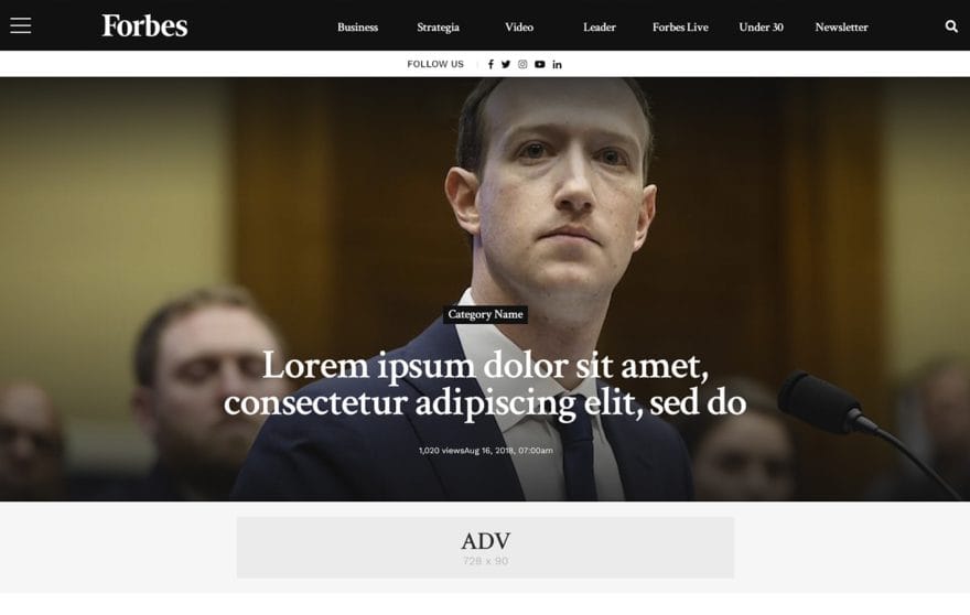 Schermata dal sito web di Forbes Italia