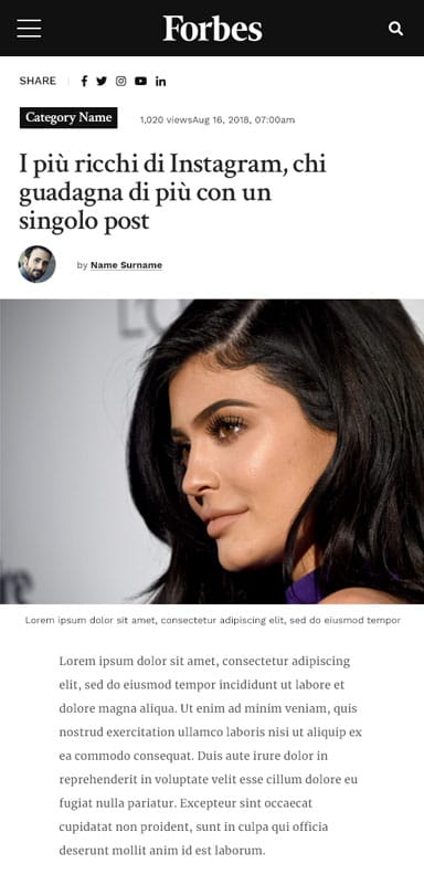 Schermata dal sito web di Forbes Italia