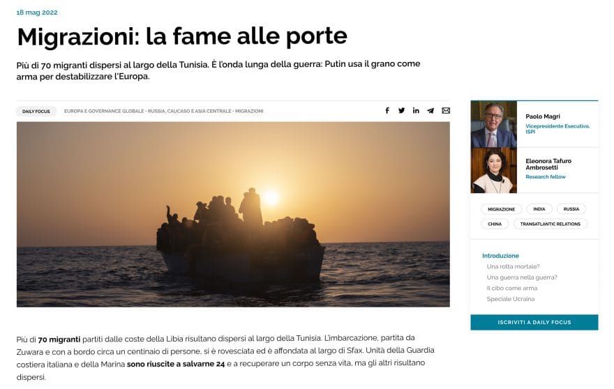 Schermata dal sito web di ISPI