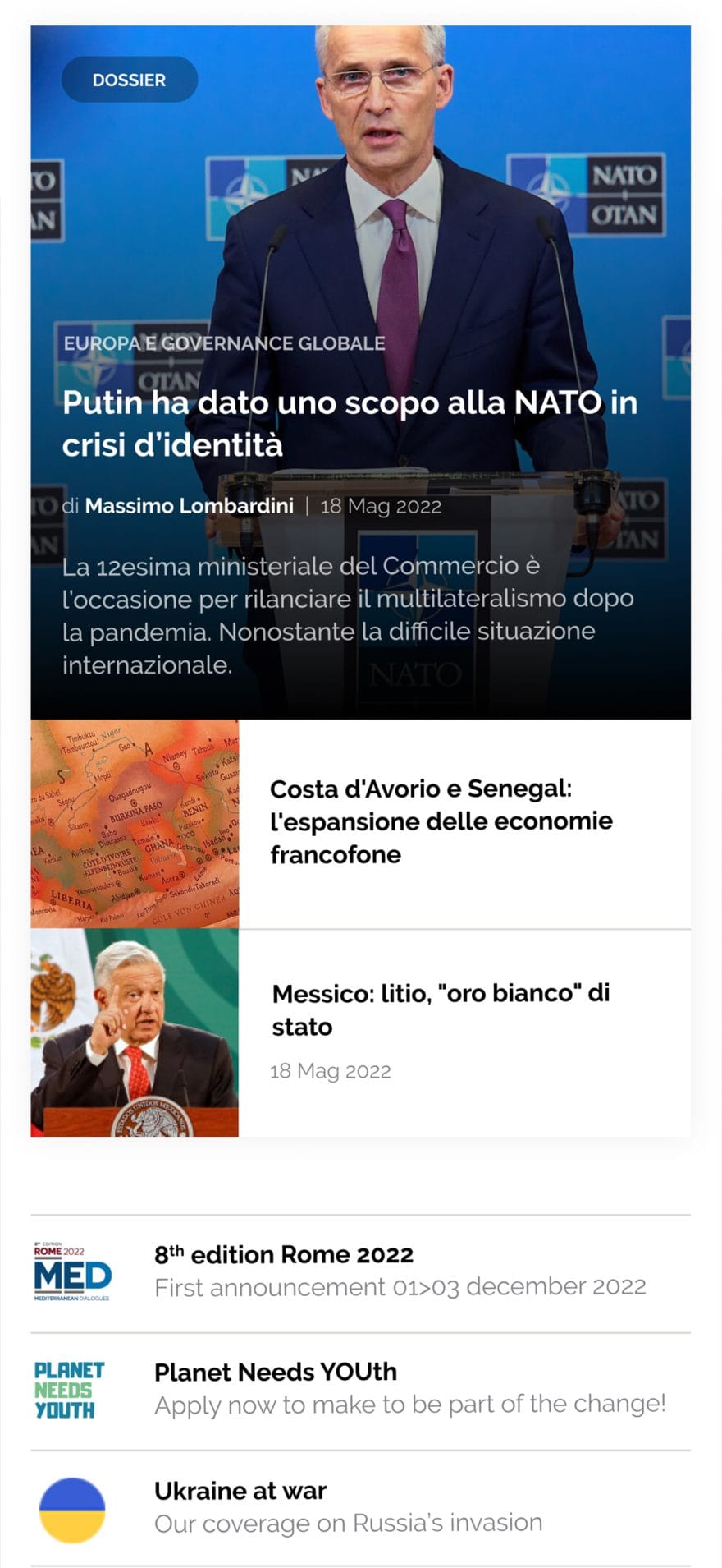 Schermata dal sito web di ISPI