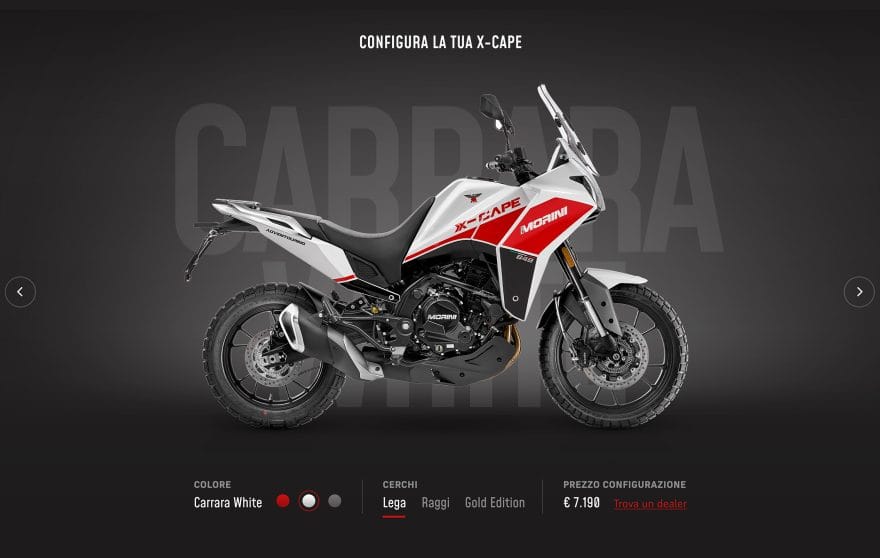 Schermata dal sito web di Moto Morini