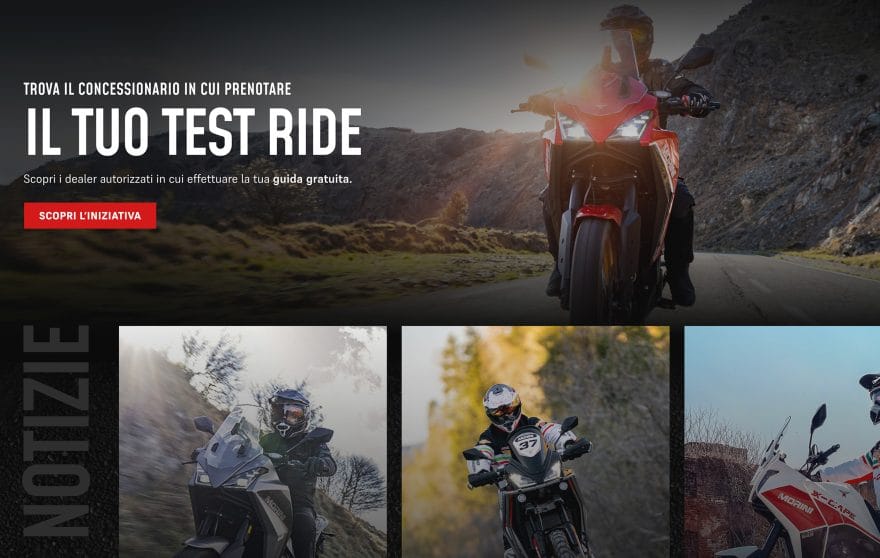 Schermata dal sito web di Moto Morini