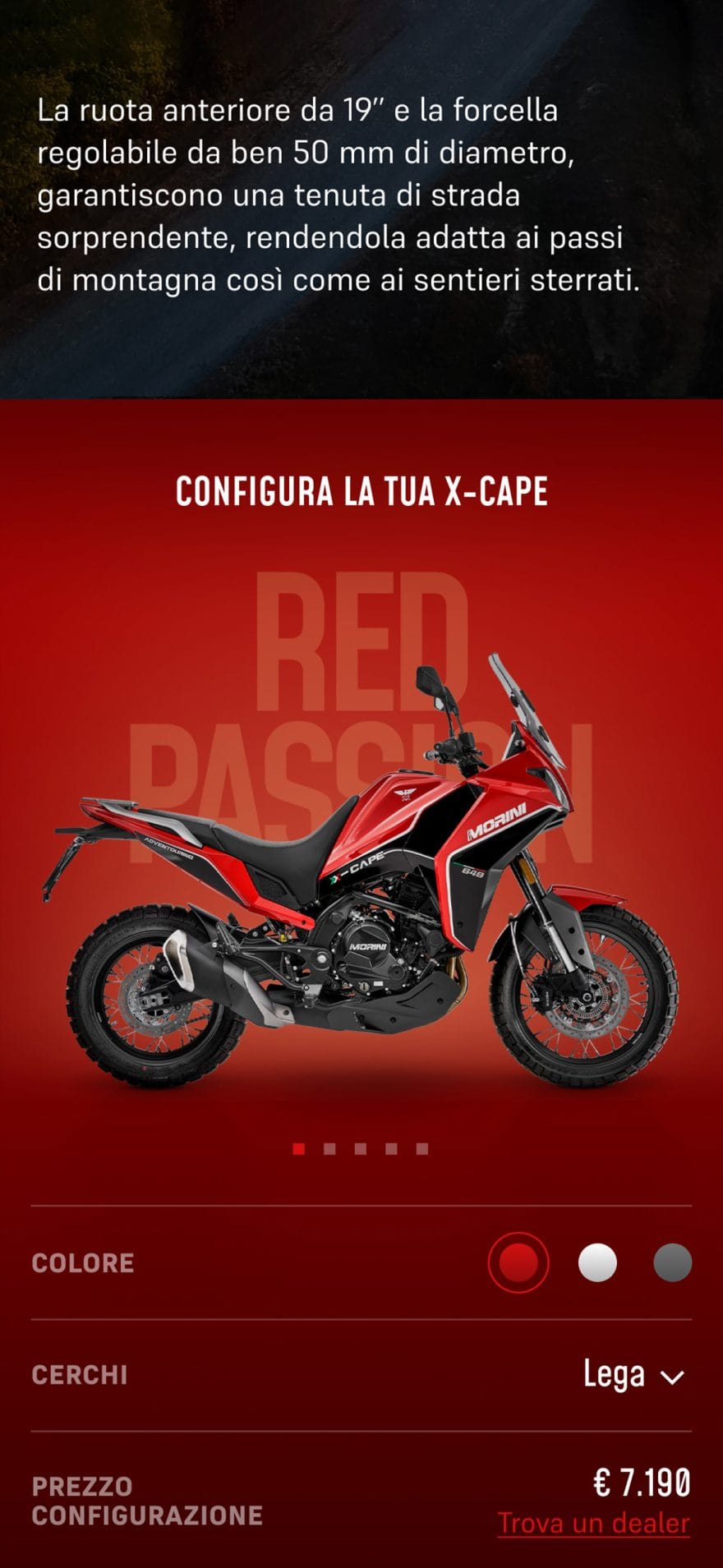 Schermata dal sito web di Moto Morini