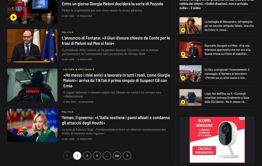 Schermata dal sito web di Open
