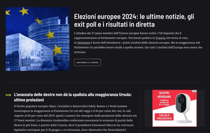 Schermata dal sito web di Open