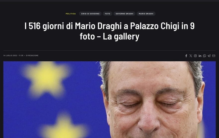 Schermata dal sito web di Open