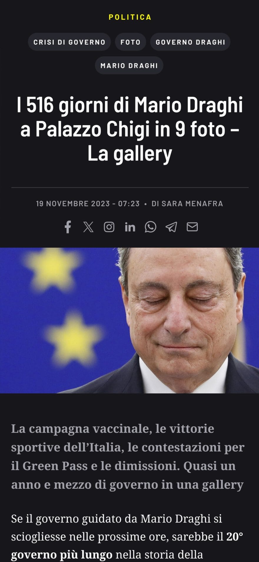 Schermata dal sito web di Open