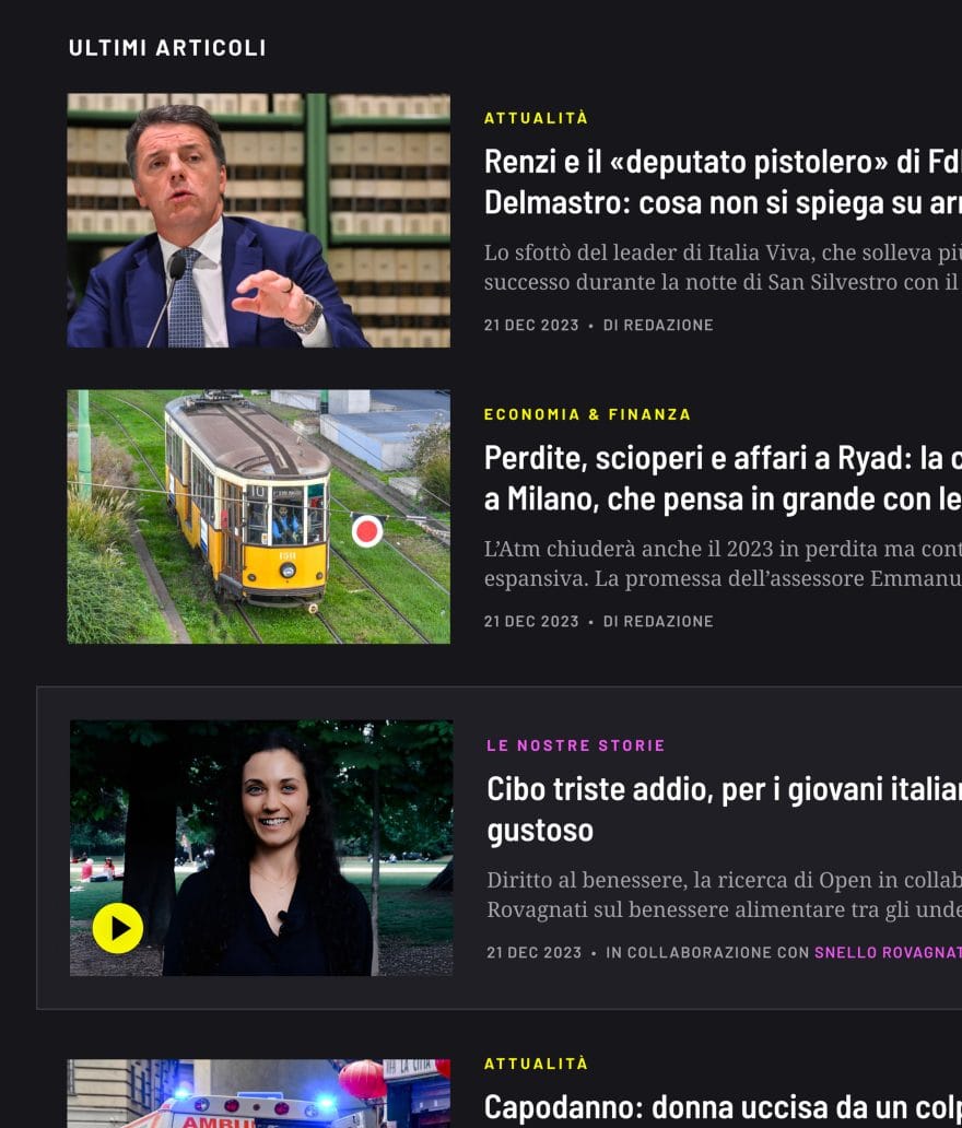 Schermata dal sito web di Open