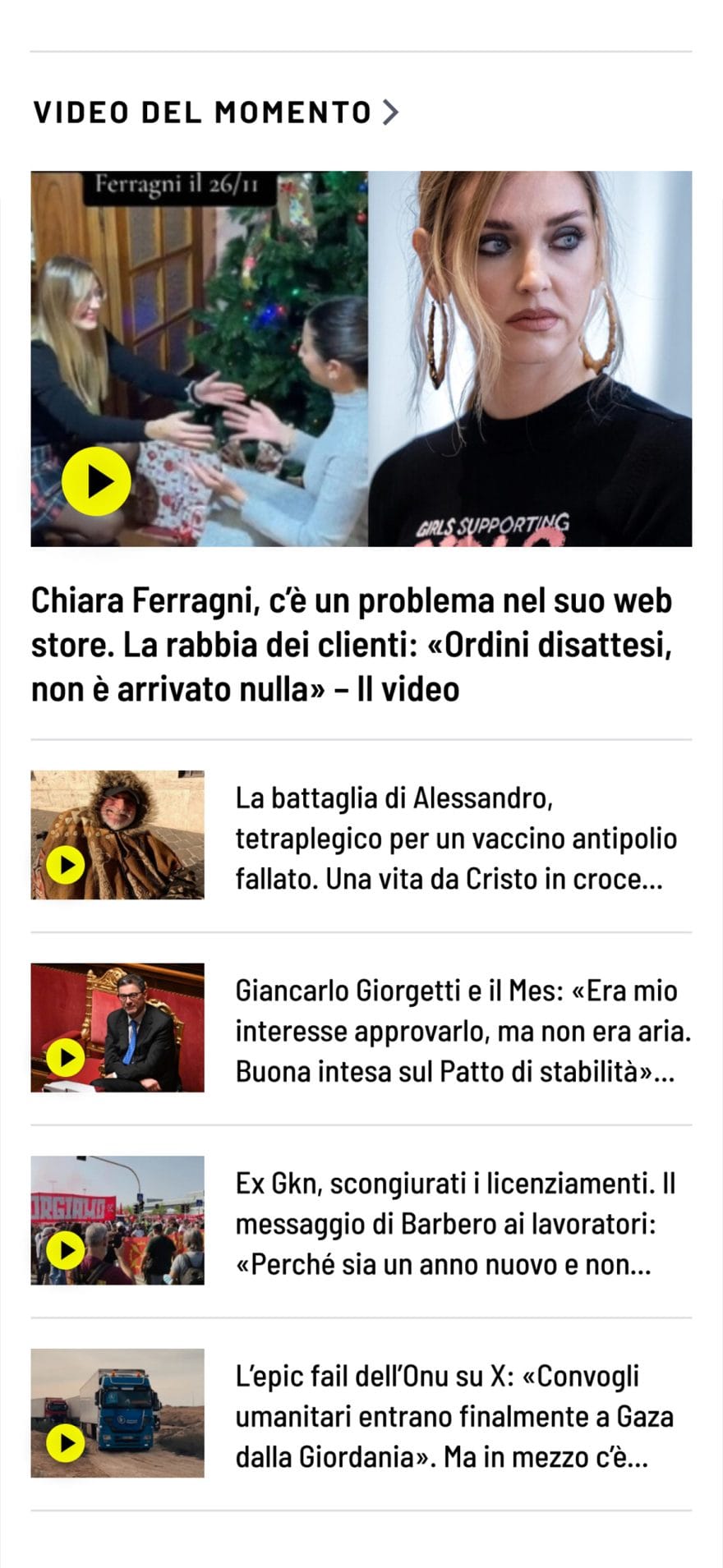 Schermata dal sito web di Open