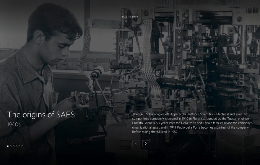 Schermata dal sito web di SAES Getters