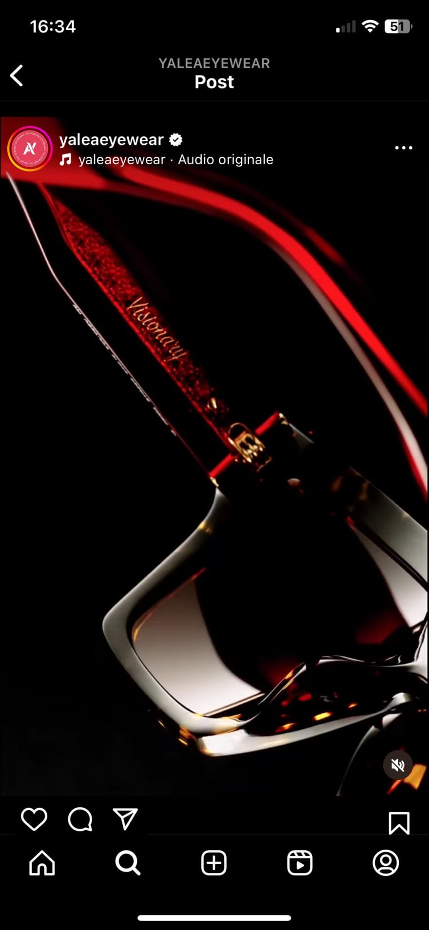 Schermata dal sito web di Yalea Eyewear