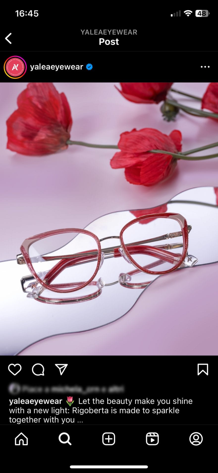 Schermata dal sito web di Yalea Eyewear