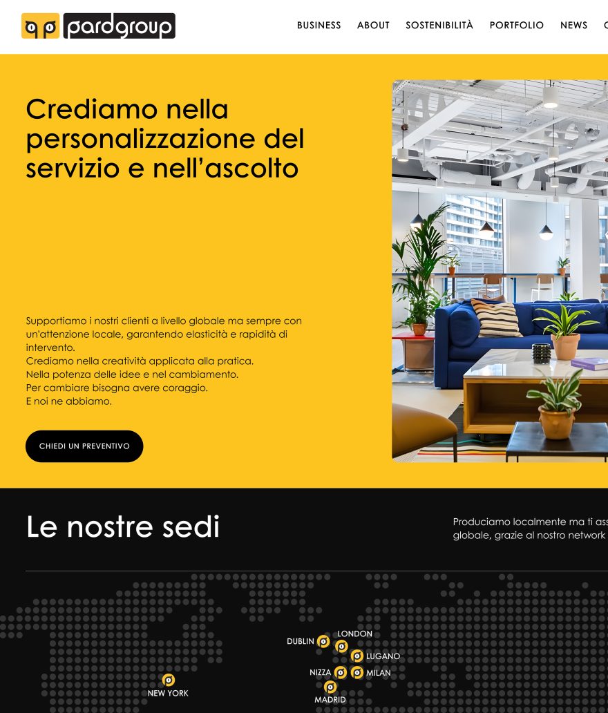 Schermata dal sito web di Pardgroup